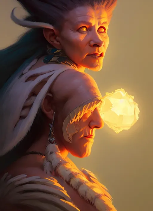 Image similar to side portrait, female troll shaman, gloomhaven, organic painting, hard edges, luminescent, octane render, by greg manchess, huang guangjian, gil elvgren, sachin teng, greg rutkowski, jesper ejsing, rhads, ilya kuvshinov, cushart krenz