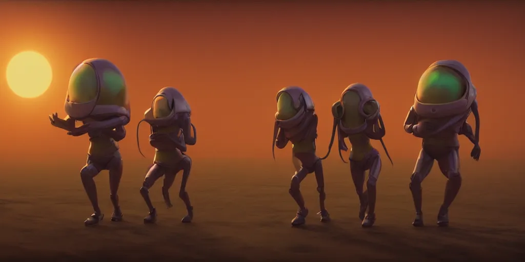 Image similar to lesbian aliens from mars sun setting, cinematic lighting, digital painting, octane render