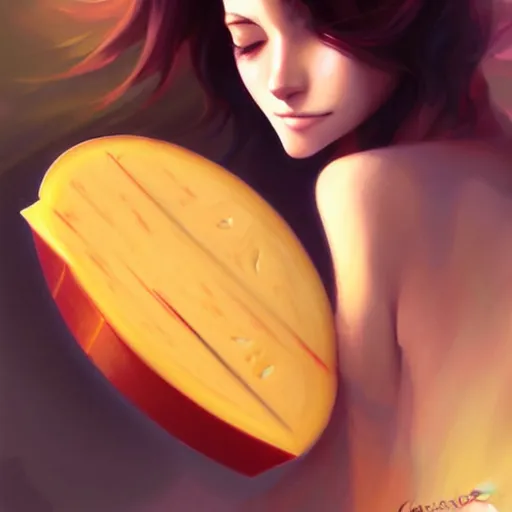 Prompt: beautiful painting of gouda cheese by charlie bowater, ross tran, artgerm, and makoto shinkai