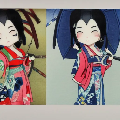 Image similar to beautiful water color concept art of face detailing cute nendoroid girl in the style of ukiyoe , toon rendering, close-up