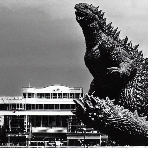 Image similar to godzilla resting in navy pier, chicago after destroying the city