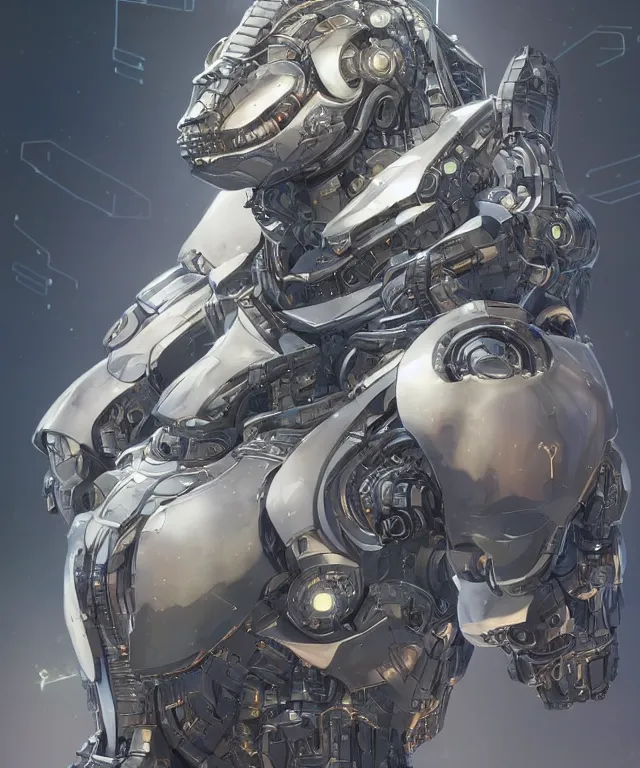 Prompt: an anthropomorphic rhinoceros portrait wearing a part cybernetic body, surrealism , scifi, intricate mecha armor, elegant, highly detailed cybernetic body, neon glowing eyes, digital painting, artstation, concept art, smooth, sharp focus, illustration, art by Artgerm and moebius and Peter Mohrbacher,