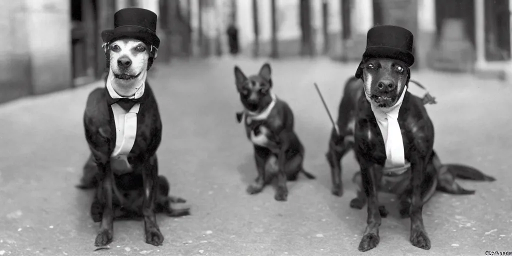 Image similar to a jaunty dog wearing a bowler hat in 1 9 3 0 paris france