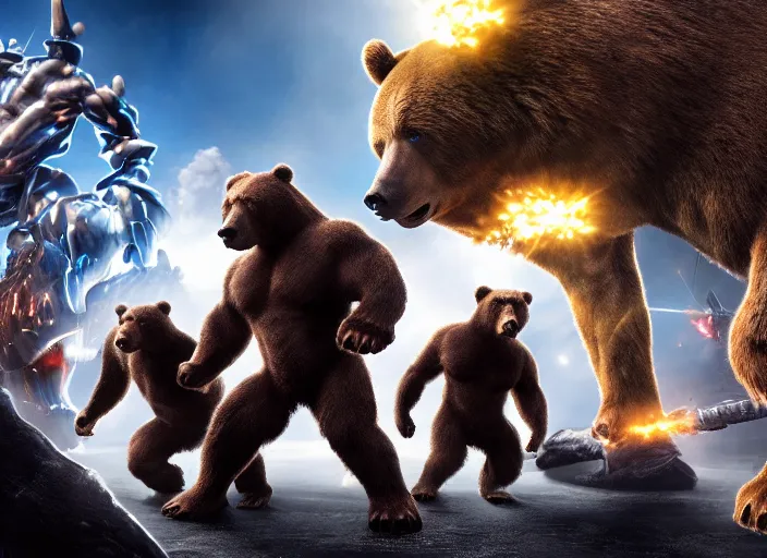 Prompt: photo of muscular bears, playing intergalactic championship versus chitauri. Highly detailed 8k. Award winning.