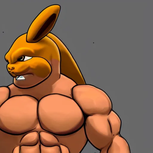 Prompt: cartoon render of a ultra strong bodybuilder neanderthal picachu