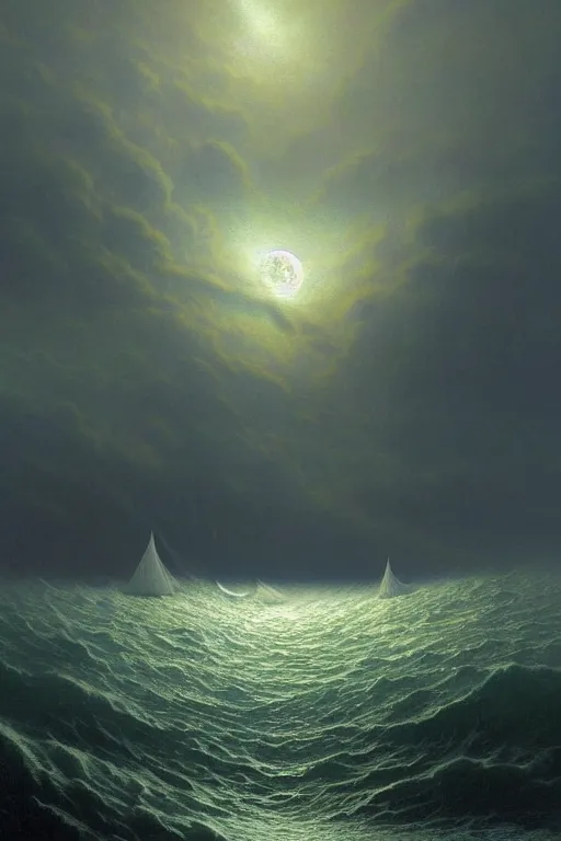 Prompt: A stunning detailed Shoggoth by Vladimir Kush and Ivan Aivazovsky, , stormy ocean, beautiful lighting, full moon, detailed swirling water tornado, artstation