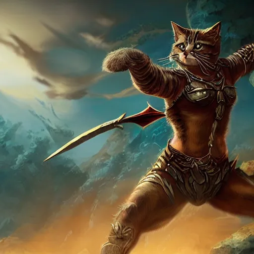 Image similar to a hyper realistic cat warrior, ultra detailed, magic the gathering art, digital art, cinematic, studio lighting, background battlefield, fantasy,