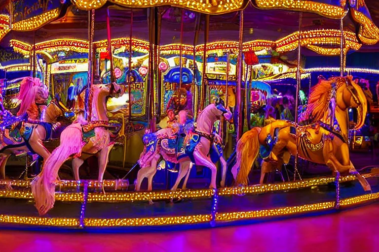 Image similar to professional photo drag queens riding carousel, las vegas show