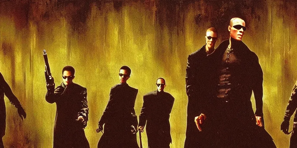 Prompt: a screenshot of the matrix movie ( 1 9 9 9 ) painted by rembrandt