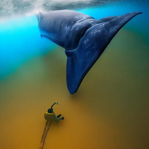 Prompt: photograph of an astronaut riding a blue whale underwater, artstation, Nat Geo photography award