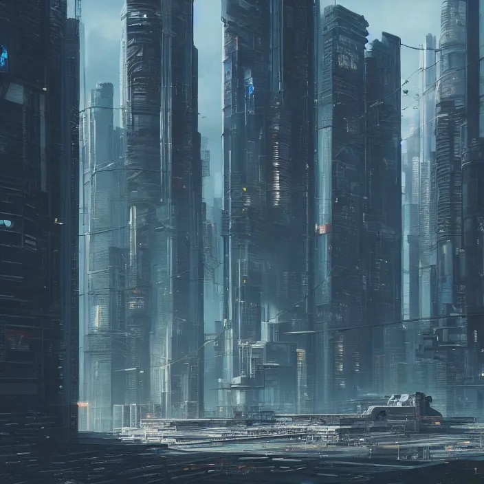 Image similar to a building in a serene landscape, cyberpunk