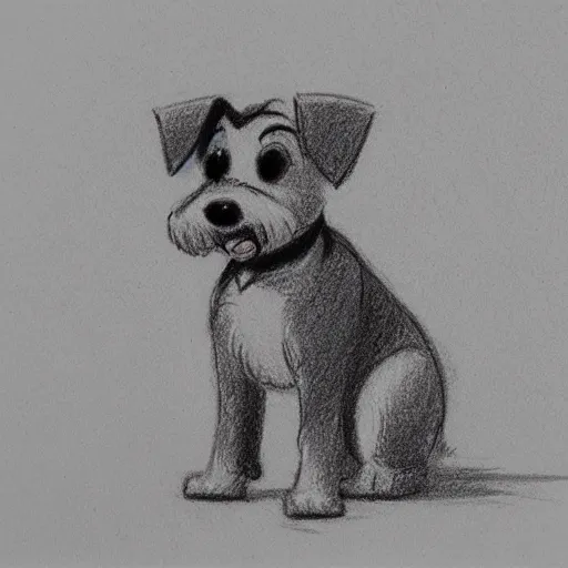 Image similar to milt kahl pencil sketch of happy mini schnauzer