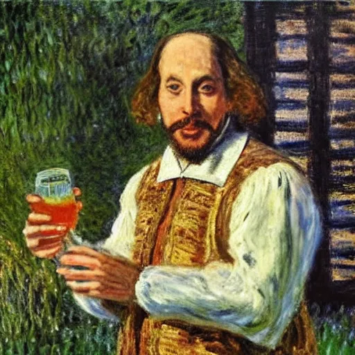 Prompt: Shakespeare serving drinks at the RSC, painting by monet