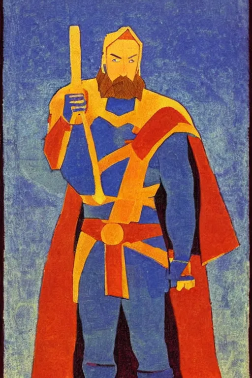 Image similar to thor with hammer, marvel, artwork by nicholas roerich,