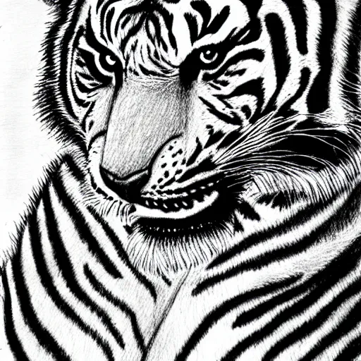 Image similar to a drawing of a tiger by junji ito, horror,