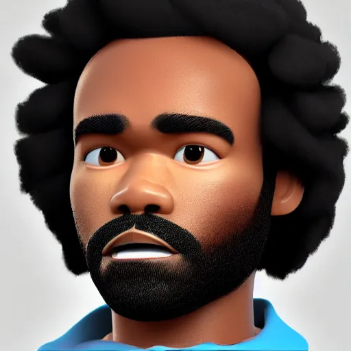 Prompt: 3 d model of donald glover, in the style of pixar animation, octane render, ultra detailed, 3 d character model