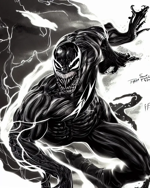 Prompt: venom as the flash, dynamic lighting, fantasy concept art, trending on art station, stunning visuals, creative, cinematic, ultra detailed, comic strip style