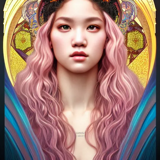 Image similar to portrait of jossi of blackpink, goddess of the moon, highly detailed, digital painting, smooth, sharp focus, illustration, ultra realistic, 8 k, art by artgerm and alphonse mucha