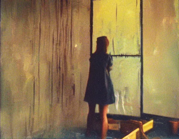 Image similar to medium size room with figure film still 1 9 9 2 industrial impressionism