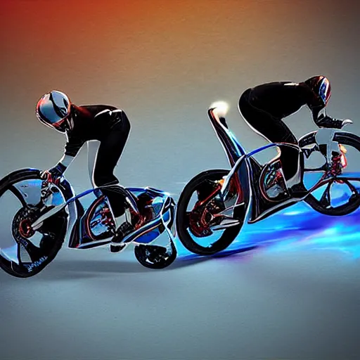 Prompt: “Tron racers bikes break down because they’re electric”