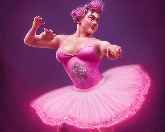 Image similar to photography of jack black dancing in a pink ballerina outfit, full body shot, deep focus, d & d and mtg, fantasy, intricate, elegant, highly detailed, digital painting, artstation, concept art, matte, sharp focus, illustration, hearthstone, art by ross tran