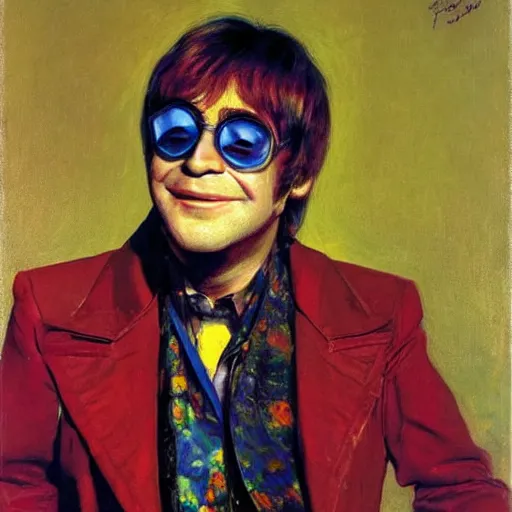 Image similar to portrait of ultra crazy elton john lennon in 1 9 7 0 by ilya repin