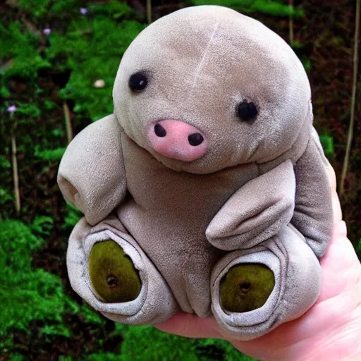 Prompt: plush tardigrade doll in the arms of an angel. Cute water bear. Adorable moss piglet.