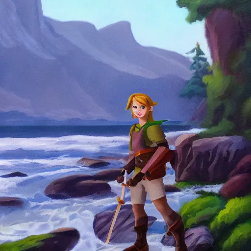 Prompt: a portrait of Link in a scenic environment by Brooks, Mark.