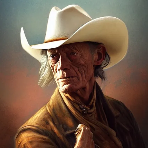 Image similar to a man, lance henriksen, cowboy hat, portrait, wild west, fantasy, highly detailed, digital painting, artstation, concept art, sharp focus, illustration, art by artgerm and greg rutkowski and alphonse mucha