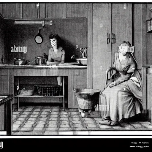 Image similar to housewife in 1 9 5 0 s kitchen by gustave dore