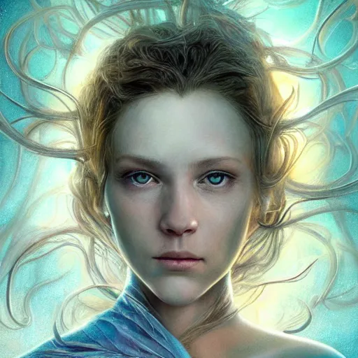 Image similar to realistic detailed face portraits of the spark of life by emilia dziubak, will terry, greg olsen, chris mars, ann long, and mark brooks, fairytale, female, feminine, art nouveau, illustration, character concept design, storybook layout, story board format