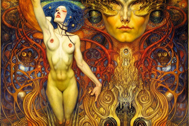 Image similar to Divine Chaos Engine by Karol Bak, Jean Delville, William Blake, Gustav Klimt, and Vincent Van Gogh, symbolist, visionary