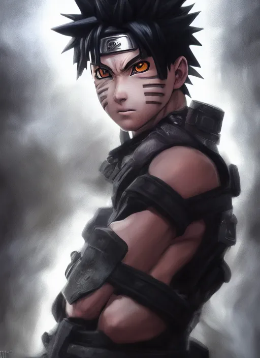 Image similar to ( ( ( hyperrealist cg an epic fantasy comic book style portrait painting of a naruto ) ) ) by daniel f. gerhartz and matt stewart, dramatic pose, fantasy, photorealistic, octane render, unreal engine, dynamic lighting, perfect factions, very detailed faces, trending on artstation, poster, volumetric lighting, 4 k, award winning