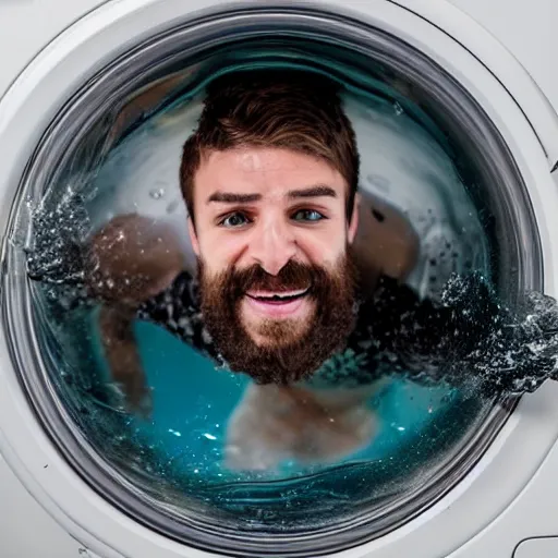 Image similar to tiny bearded Canadian snorkeling inside washing machine, photo, detailed, 4k