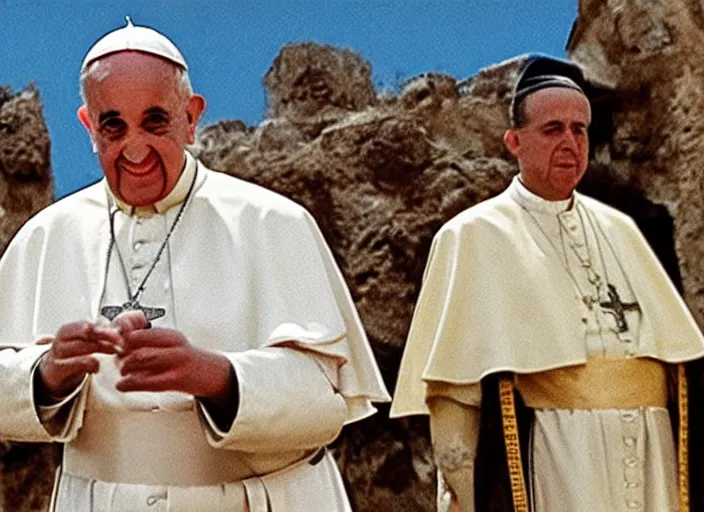 Prompt: a film still of the pope in agypsian style as the faraoh, in the 1 0 commandments ( 1 9 5 6 ), technicolor color