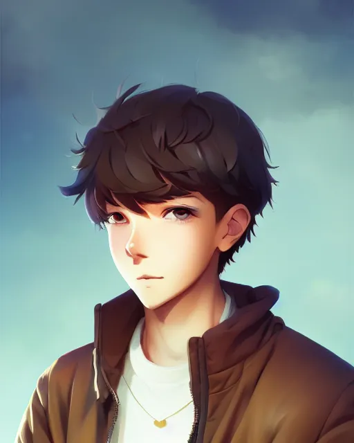 Image similar to teen boy with short hair, dark blonde, bangs, unibrow bushy eyebrows, mischievous grin, portrait shinkai makoto studio ghibli studio key hideaki anno sakimichan stanley artgerm lau rossdraws james jean marc simonetti elegant highly detailed digital painting artstation pixiv