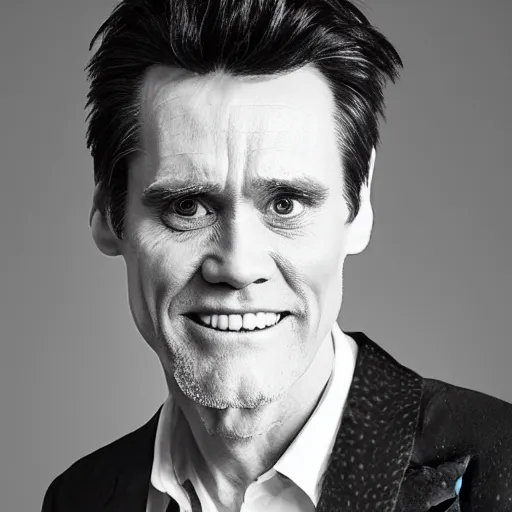 Prompt: a portrait of jim carrey wearing mechanical implants