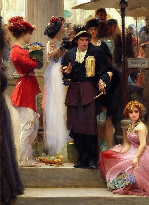 Prompt: a roman emperor waiting in line at starbucks by vladimir volegov and alexander averin and pierre auguste cot and delphin enjolras