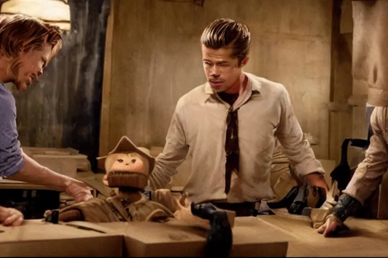 Prompt: Disney Pixar's award winning remake of se7en, brad Pitt what's in the box? scene