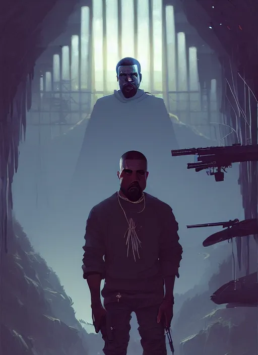 Image similar to highly detailed portrait kanye west holding gun gta v stephen bliss unreal engine fantasy art by greg rutkowski loish rhads ferdinand knab makoto shinkai lois van baarle ilya kuvshinov rossdraws tom bagshaw global illumination radiant light detailed intricate environment