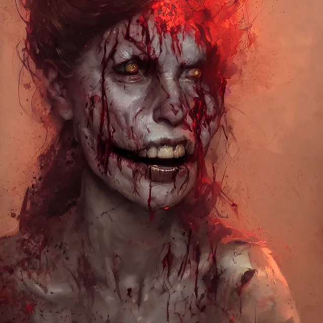 Image similar to hyper realistic photo portrait zombie woman cinematic, greg rutkowski, james gurney, mignola, craig mullins, brom