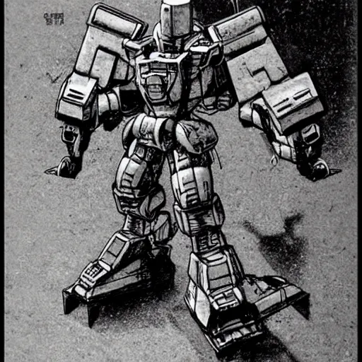 Image similar to mech by mamoru nagano, mortar headd in fivestarstory,