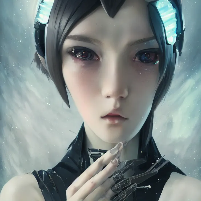 Image similar to symmetrical beautiful anime cyborg girl - by tom bagshaw, by ilya kuvshinov, rtx rendering, octane render 1 2 8 k, maya, extreme high intricate details by wlop, digital anime art by ross tran, medium shot, close up shot, composition by sana takeda, dramatic lighting by greg rutkowski, 8 k, trending on artstation