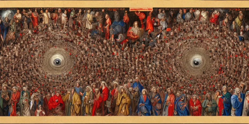 Image similar to a single blood - red eyeball is in the center of the picture, surrounded by apostles of god, 4 k resolution, by miura kentaro, ultra detailed,