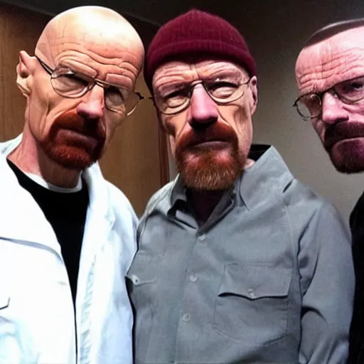 Prompt: walter white meets his doppelganger that don't look like him that much