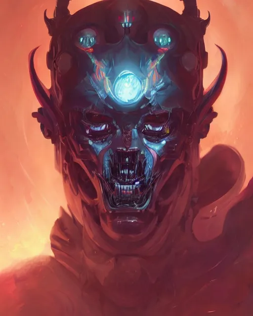 Image similar to portrait of a demonic cybernetic duke of hell, cyberpunk concept art by pete mohrbacher and artgerm and wlop and greg rutkowski and josan gonzales, digital art, highly detailed, intricate, sci-fi, sharp focus, Trending on Artstation HQ, deviantart, unreal engine 5, 4K UHD image