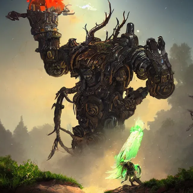 Prompt: druid destroys robots, artstation