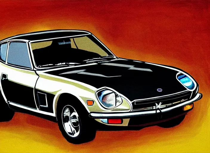 Image similar to a datsun 2 4 0 z in the art style of blake, quentin