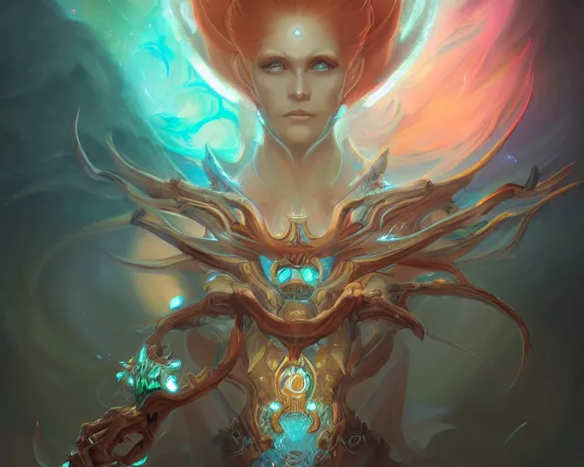 Image similar to portrait of a beautiful supernatural cybernetic emanation, by pete mohrbacher and artgerm and wlop, digital art, highly detailed, intricate, fantasy, mystical, sharp focus, Trending on Artstation HQ, deviantart, unreal engine 5, 4K UHD image