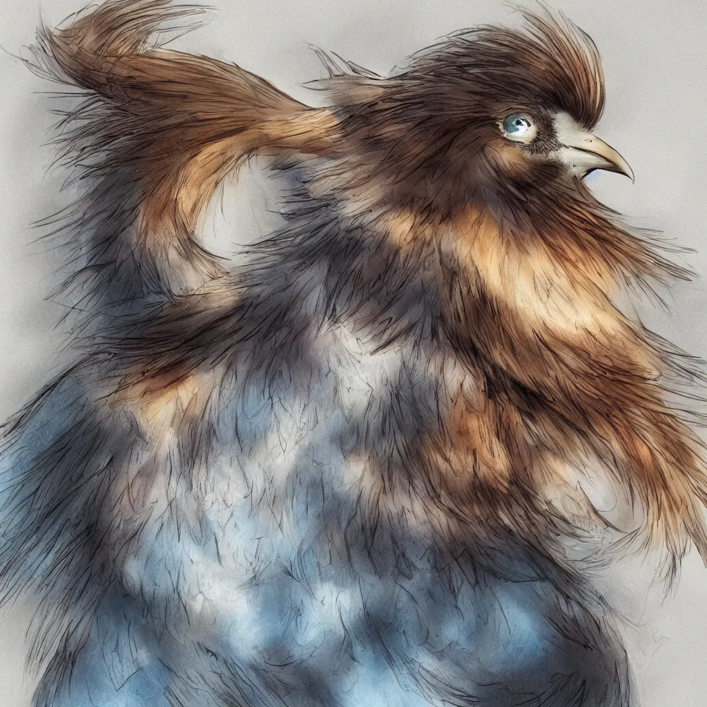 Image similar to natural hair on a bird, art station, anime